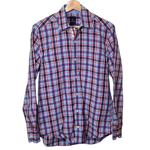Tailorbyrd Red/White/Blue Long-Sleeve Plaid Shirt Mens S - Picture 1 of 5